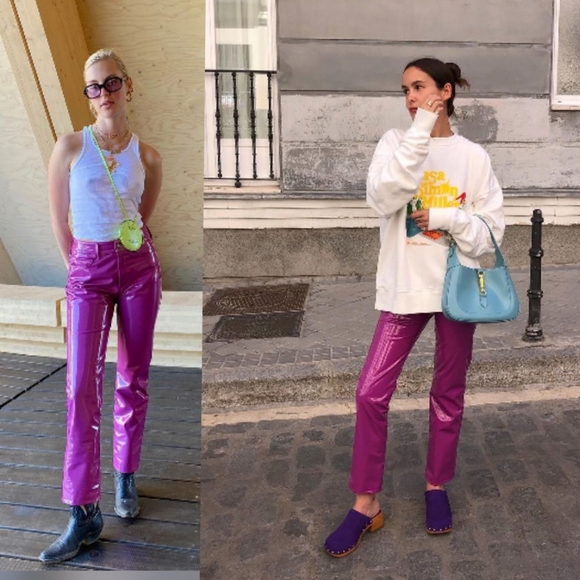 Simon Miller Vegan Patent Leather Straight Leg Pant in Magenta Purple NEW - Picture 4 of 16